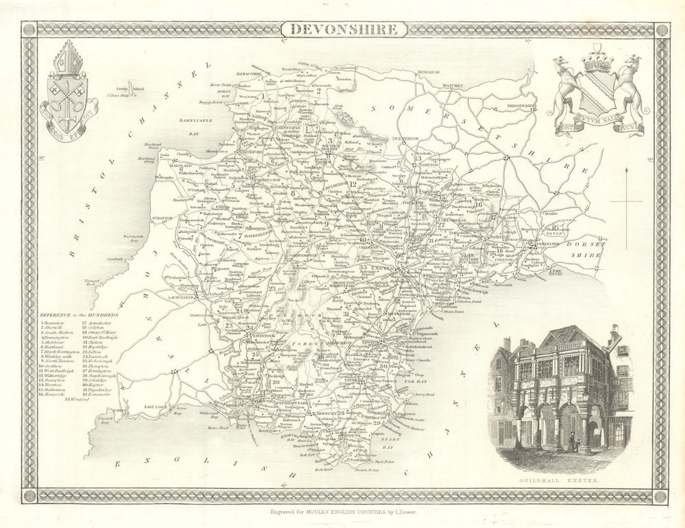 Devonshire antique county map by Thomas Moule 1837 old plan chart