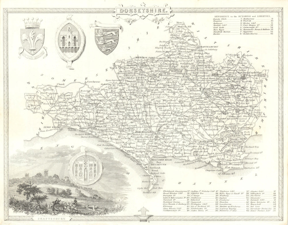Dorset antique county map by Thomas Moule 1837 old plan chart