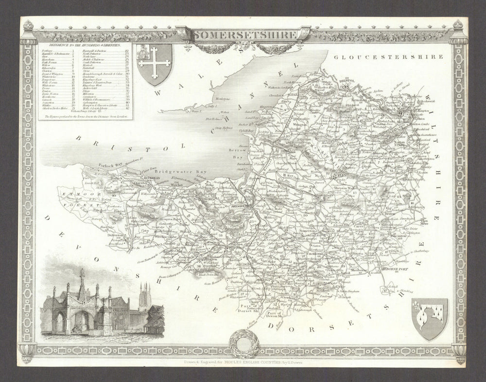Somerset antique county map by Thomas Moule 1837 old plan chart