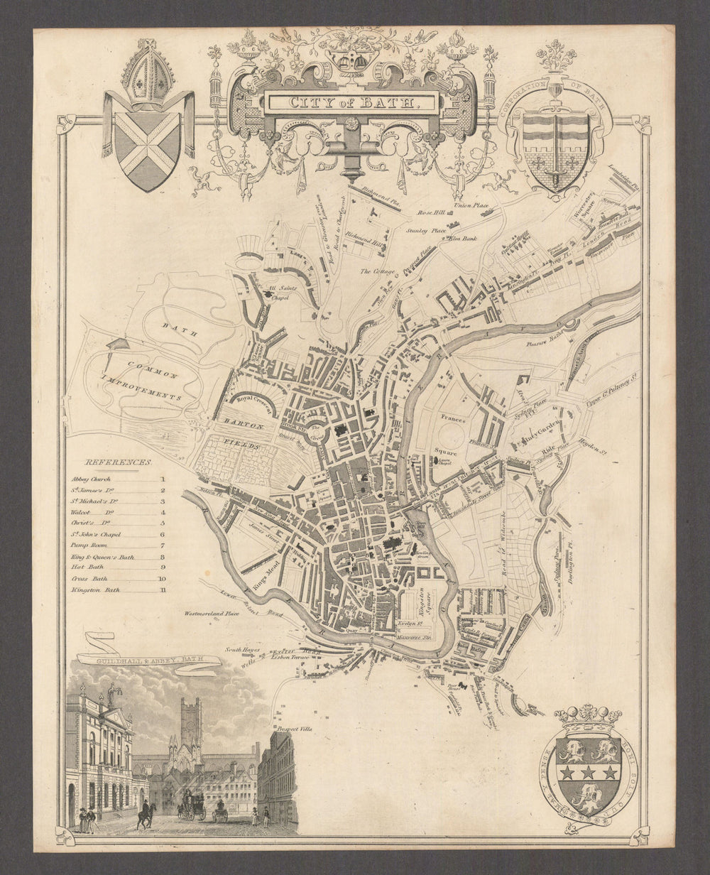 City of Bath antique town plan by Thomas Moule 1837 old map chart