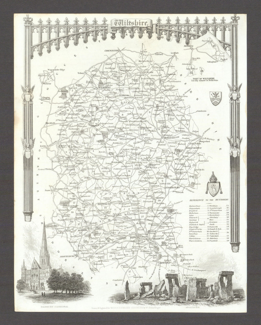Wiltshire antique county map by Thomas Moule 1837 old plan chart