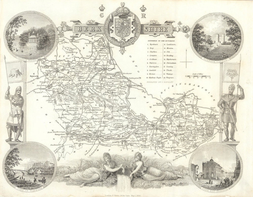 Berkshire antique county map by Thomas Moule 1837 old plan chart