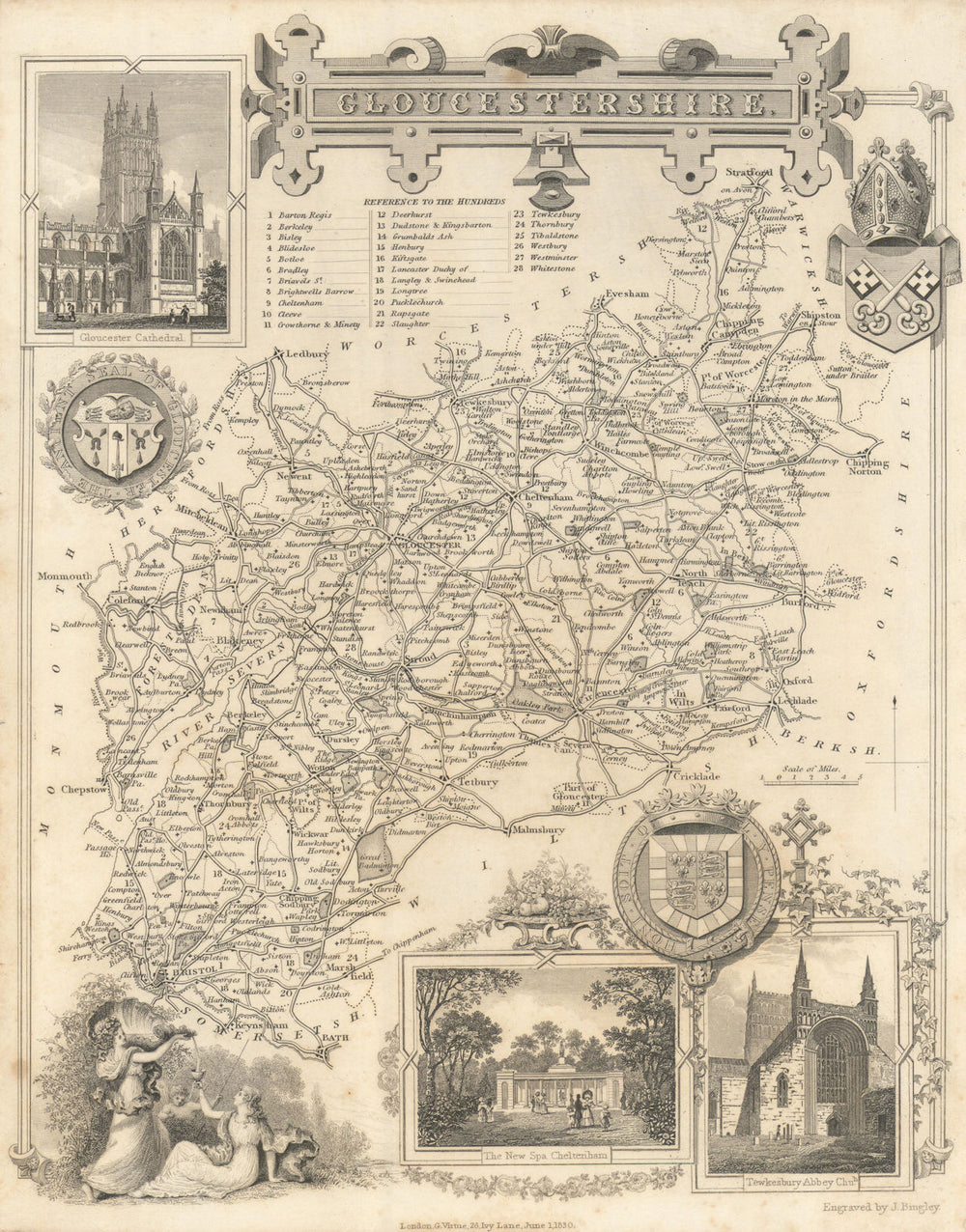 Gloucestershire antique county map by Thomas Moule 1837 old chart