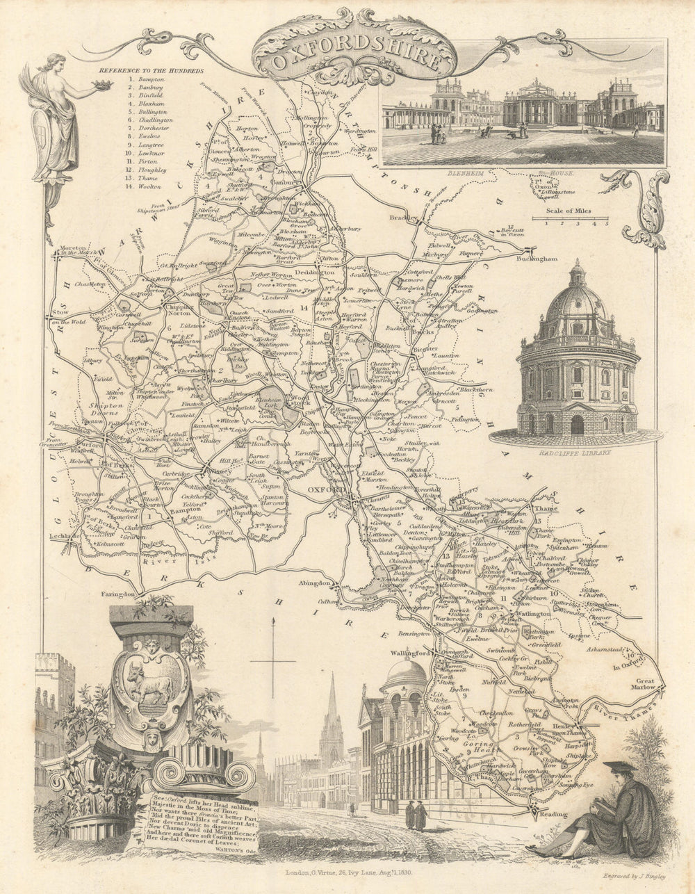 Oxfordshire antique county map by Thomas Moule 1837 old plan chart