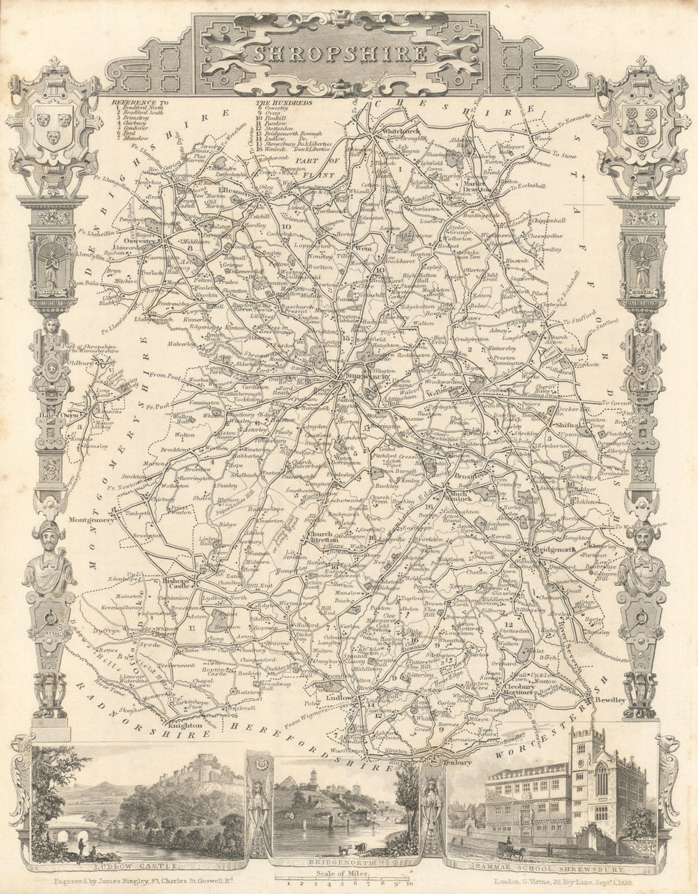 Shropshire antique county map by Thomas Moule 1837 old plan chart