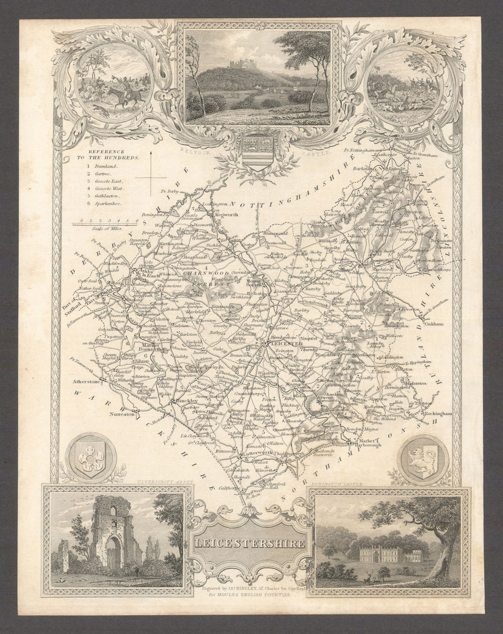 Leicestershire antique county map by Thomas Moule 1837 old chart