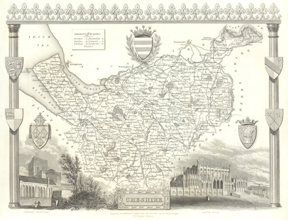 Cheshire antique county map by Thomas Moule 1837 old plan chart