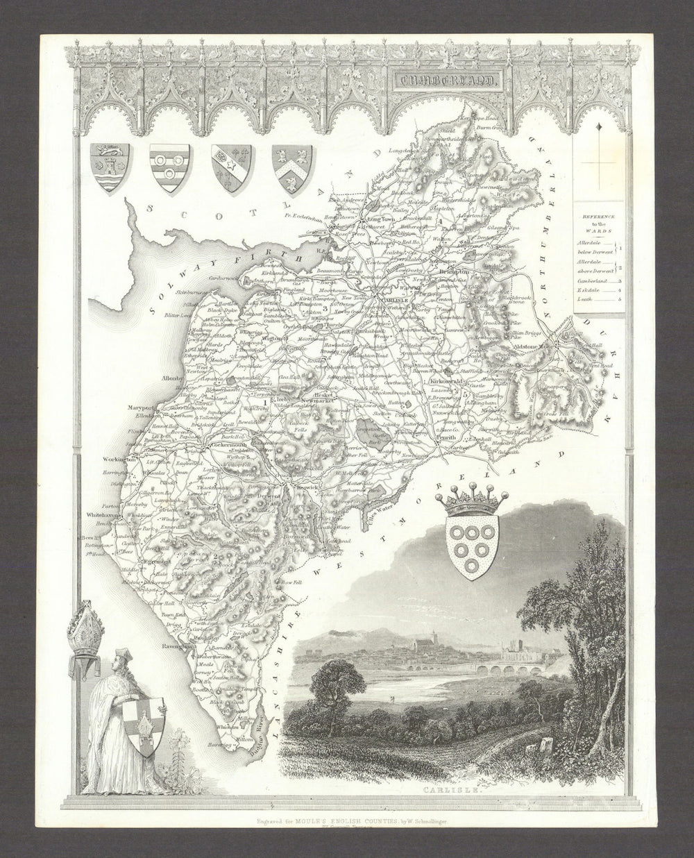 Cumberland antique county map by Thomas Moule 1837 old plan chart