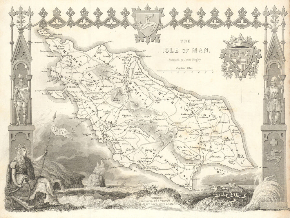 The Isle of Man antique map by Thomas Moule 1837 old plan chart