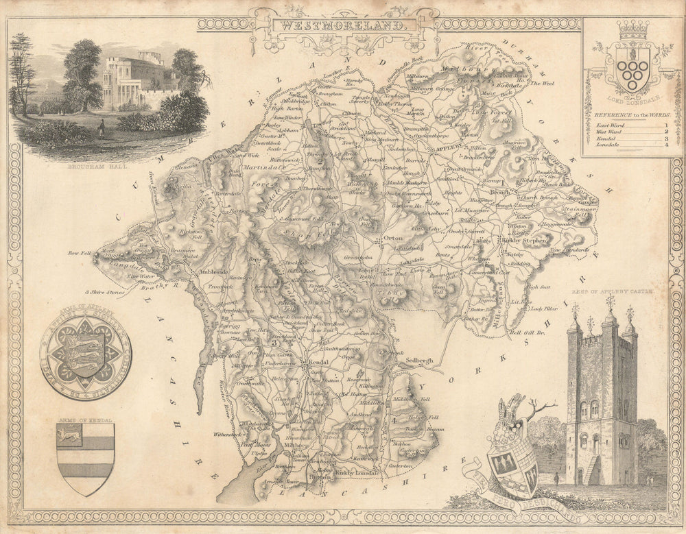 Westmoreland antique county map by Thomas Moule 1837 old chart