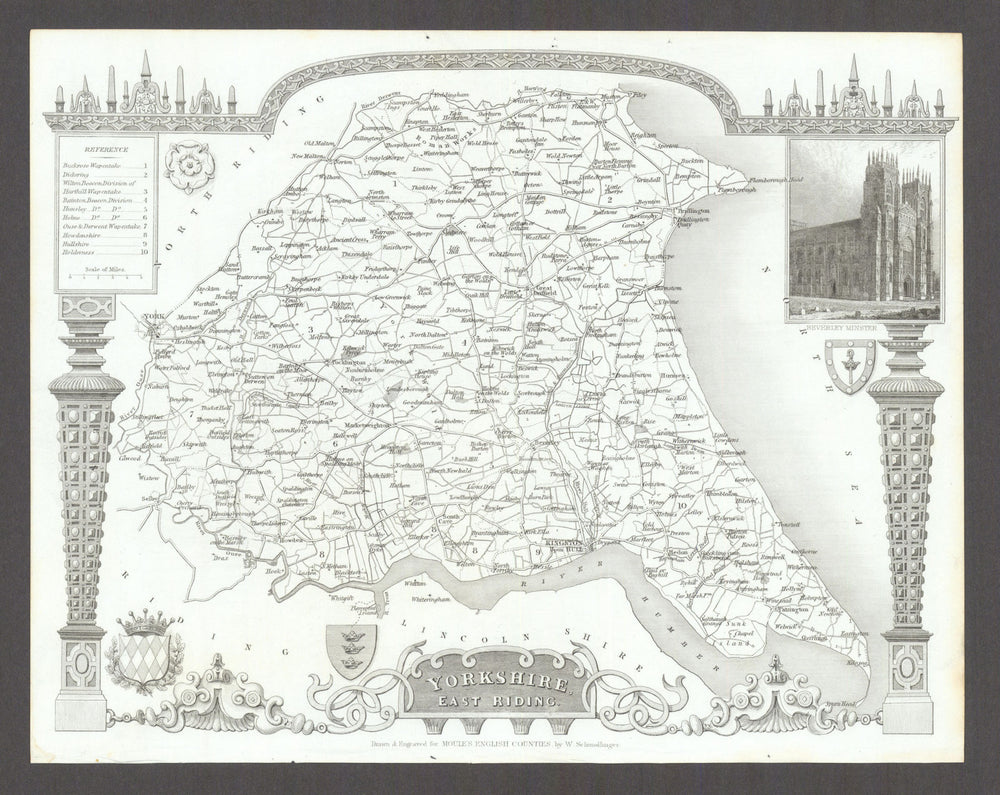 Yorkshire East Riding antique county map by Thomas Moule 1837 old