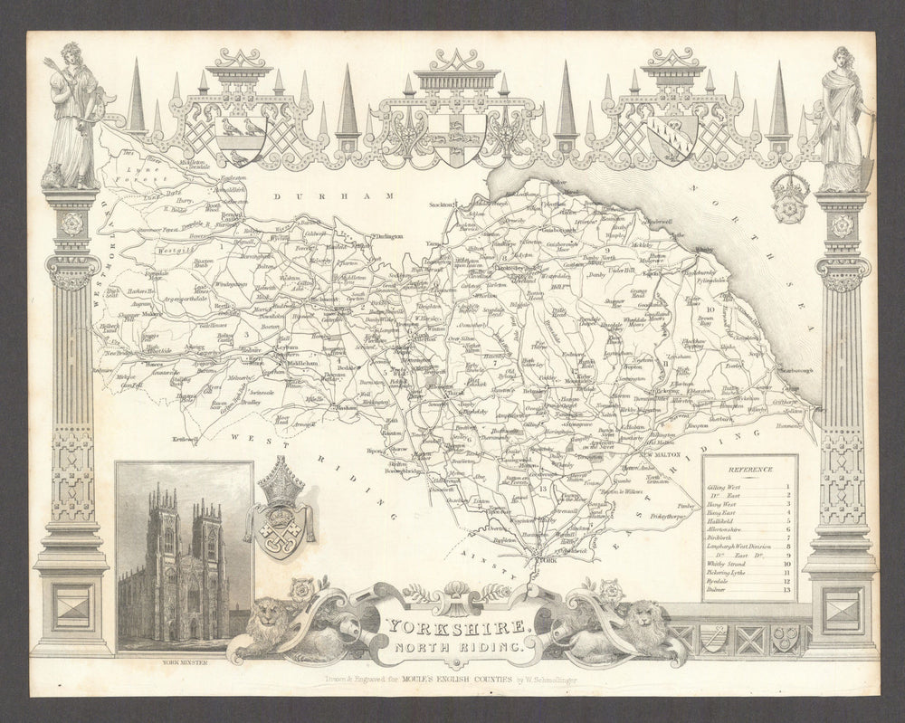Yorkshire North Riding antique county map by Thomas Moule 1837 old