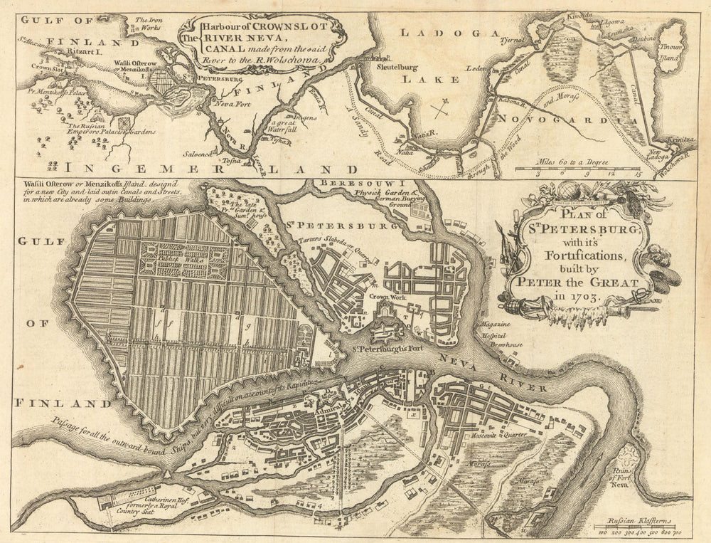 Plan of St. Petersburg with its Fortifications built by Peter the Great 1749 map