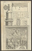 The Monument, London. Bas-relief. The top - flaming urn 1749 old antique print