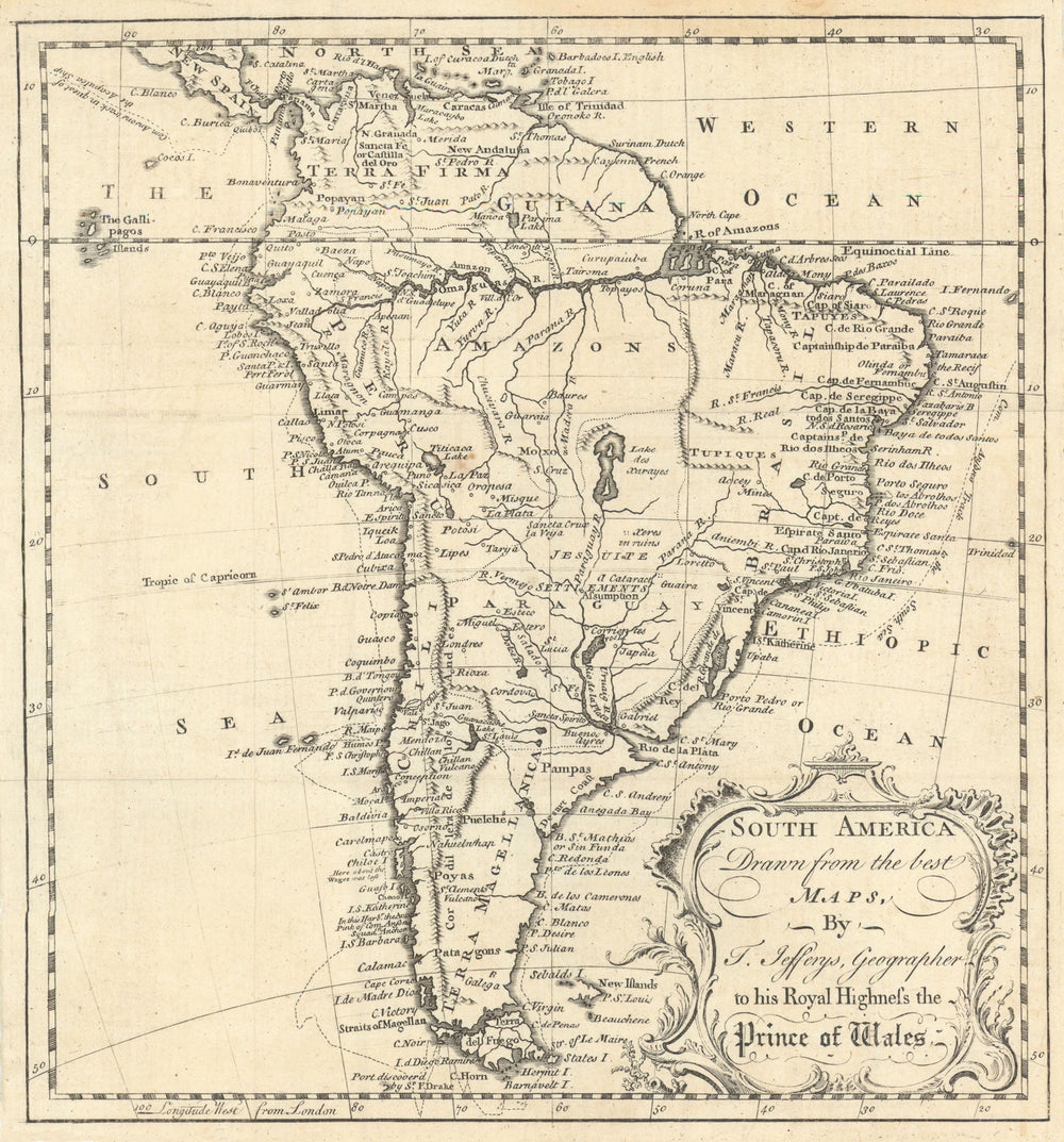 South America drawn from the best maps showing Anson's route. JEFFERYS 1749