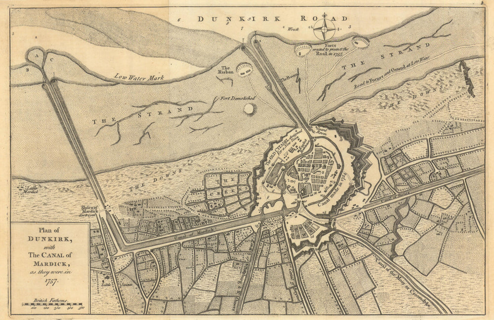 A Plan of Dunkirk, with the canal of Mardick, as they were in 1757 1763 map