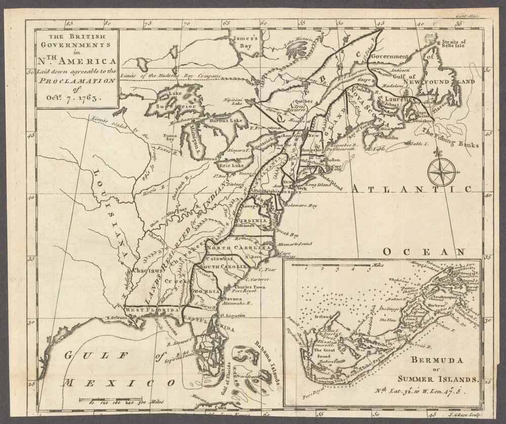 The British Governments in Nth. America, laid down… / Bermuda. GIBSON 1763 map