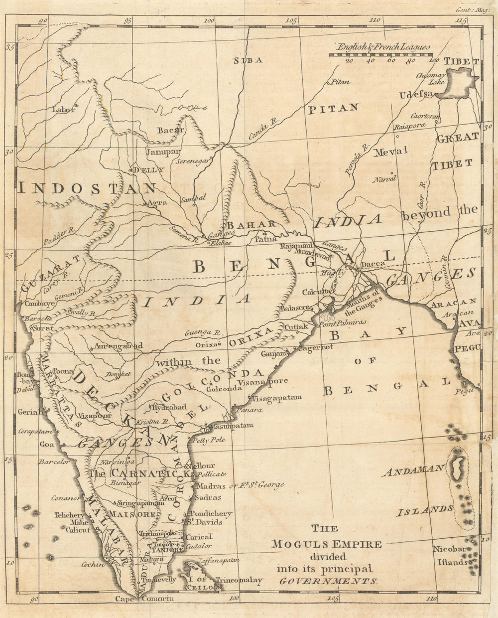 The Moguls Empire divided into its principal Governments. Gent's Mag 1767 map
