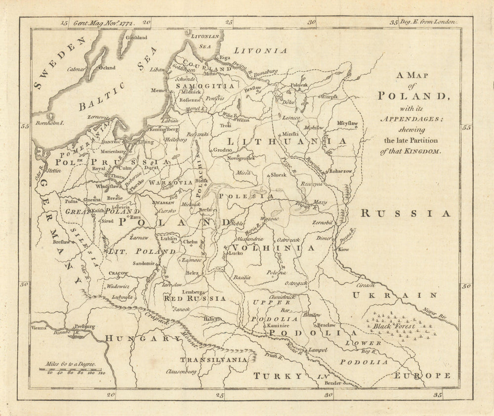 A Map of Poland, with its Appendages, shewing the late partition 1772 old
