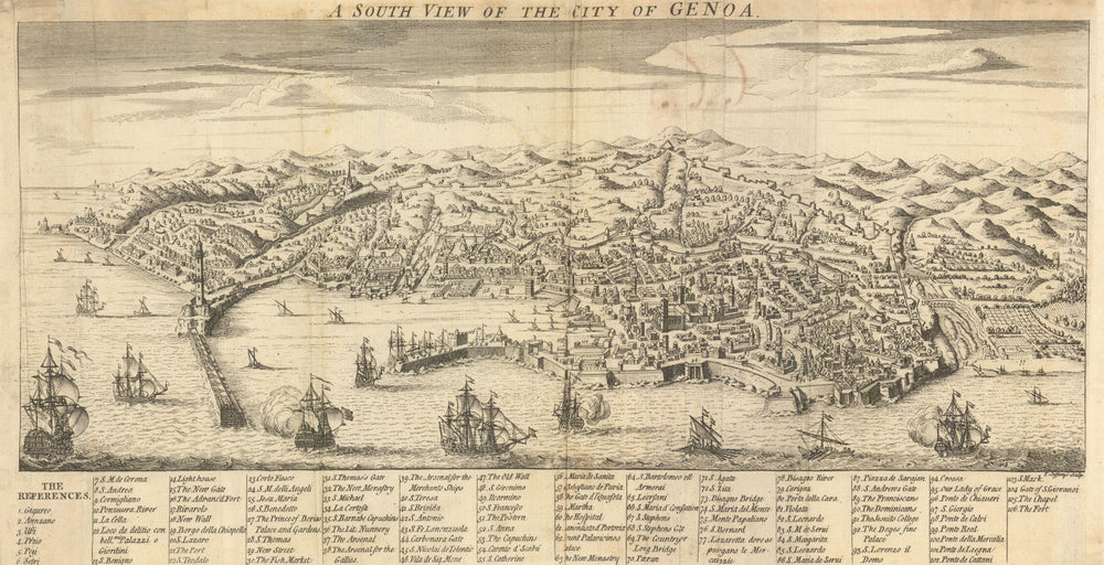 A South View of the City of Genoa. Italy. JEFFERYS / Gent's Mag 1747 old map
