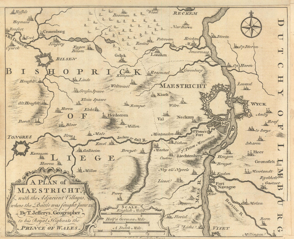 A plan of Maestricht with the adjacient villages… Maastricht. JEFFERYS 1747 map