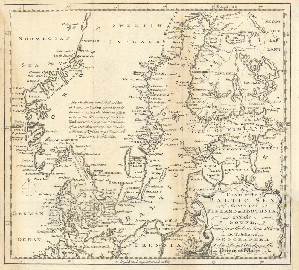 A Chart of the Baltic Sea, Gulfs of Finland & Bothnia… JEFFERYS 1748 old map