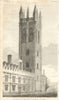 Tower of Magdalen College, Oxford 1817 old antique vintage print picture