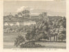 A View of Alnwick, in Northumberland from the river Aln 1817 old antique print