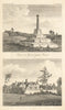 View at Garsington, Oxfordshire. Preaching cross 1817 old antique print