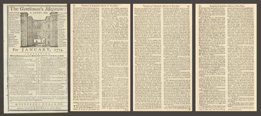 Boston Tea Party contemporary report Gentleman's Magazine printed January 1774