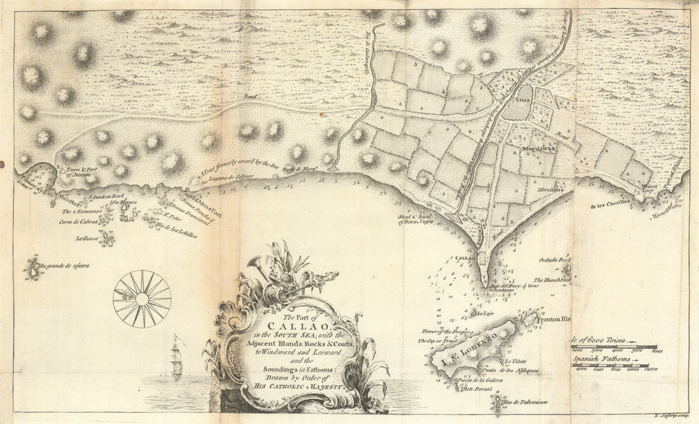 The Port of Callao in the South Sea… Lima, Peru. JEFFERYS / Gent's Mag 1753 map