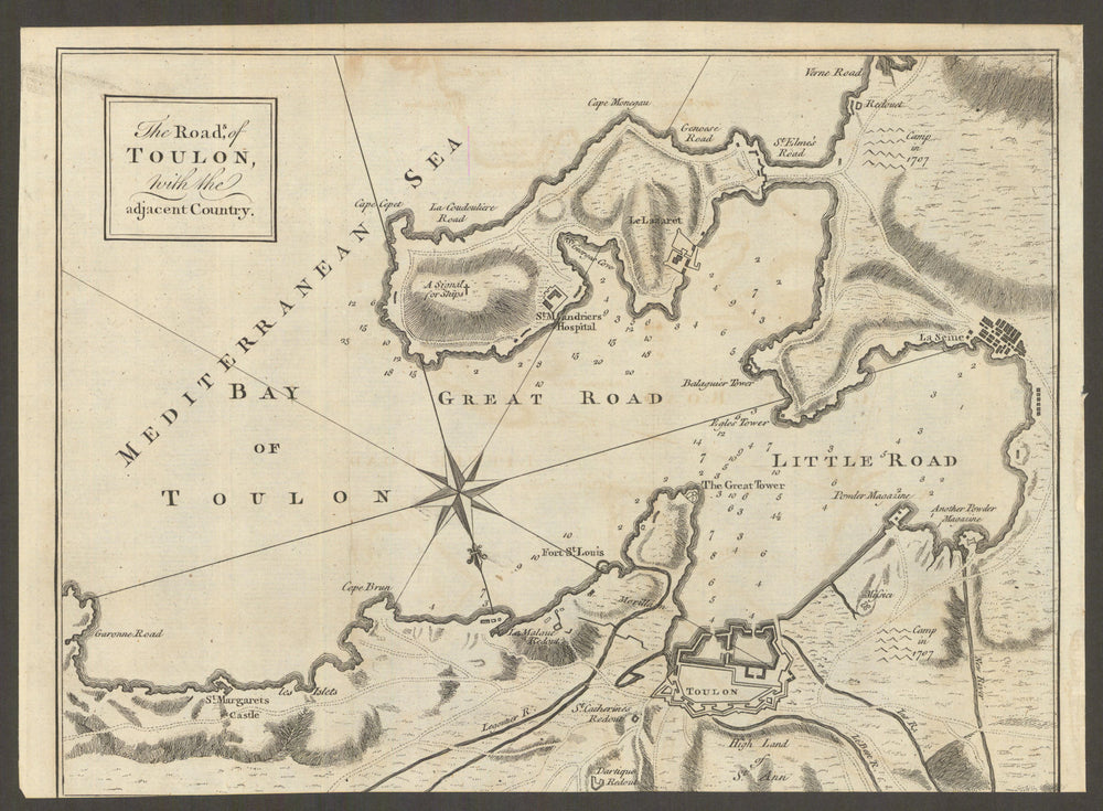 The roads of Toulon with the adjacent country. St Mandrier. Gent's Mag 1759 map