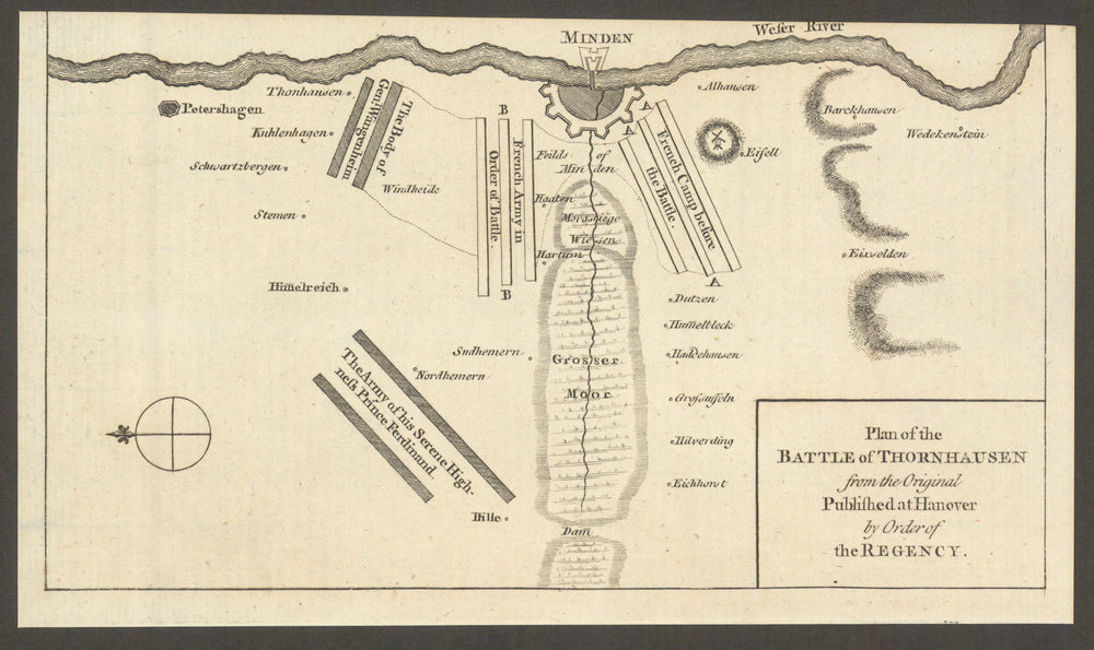 Plan of the Battle of Thornhausen / Minden. Gent's Mag 1759 old antique map