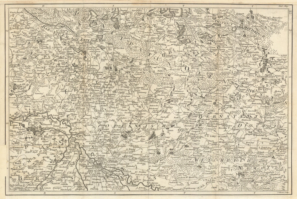 Eastern Lower Silesia. Wroclaw Sycow Milicz ponds. Poland. GIBSON 1761 old map