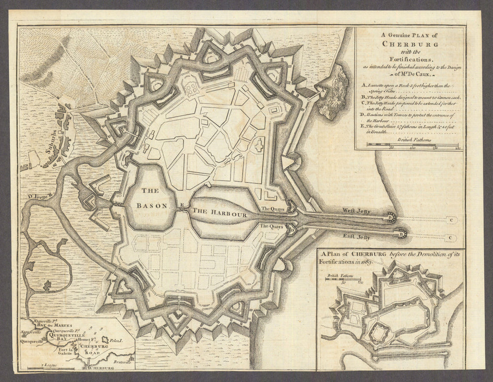 A Genuine Plan of Cherburg with the Fortifications… Cherbourg Gents Mag 1758 map