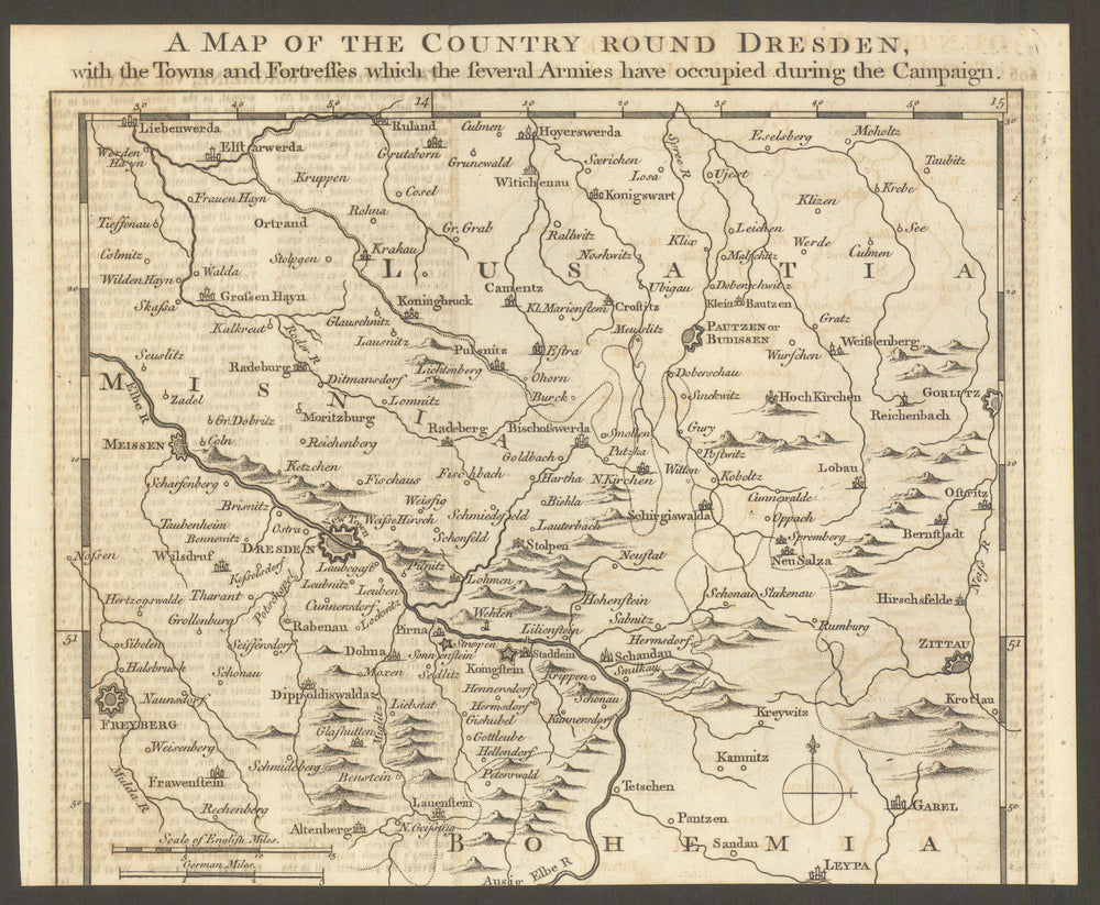 A Map of the Country round Dresden… Meissen Freiberg Zittau Gent's Mag 1758