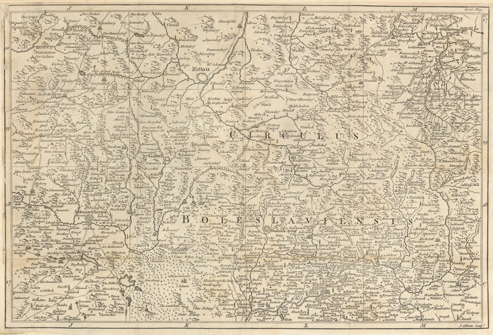Northern Bohemia. Ceska Lipa/Kamenice Zittau Gabel. Czechia. Gibson 1760 map
