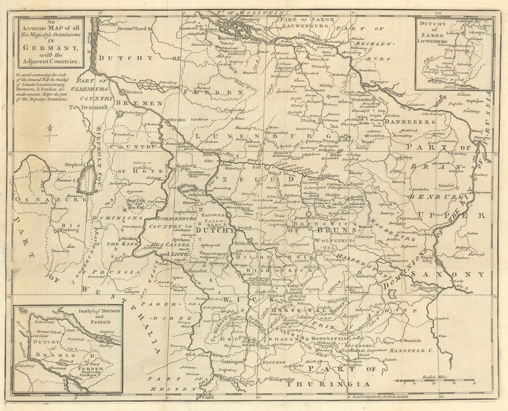 An accurate map of all His Majesty's Dominions in Germany 1761 old antique