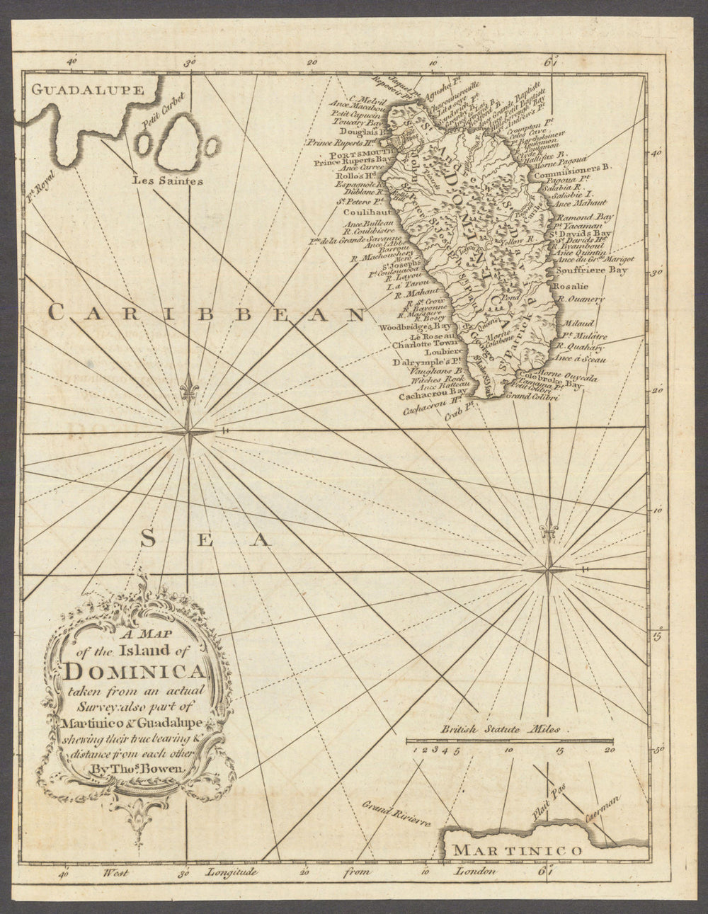 A Map of the Island of Dominica… also part of Martinico & Guadalupe. Bowen 1778