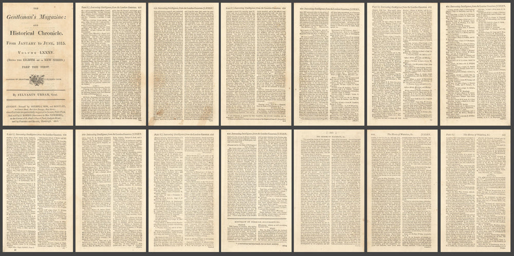 Battle of Waterloo. Duke of Wellington's dispatches. Gents Mag. June 1815