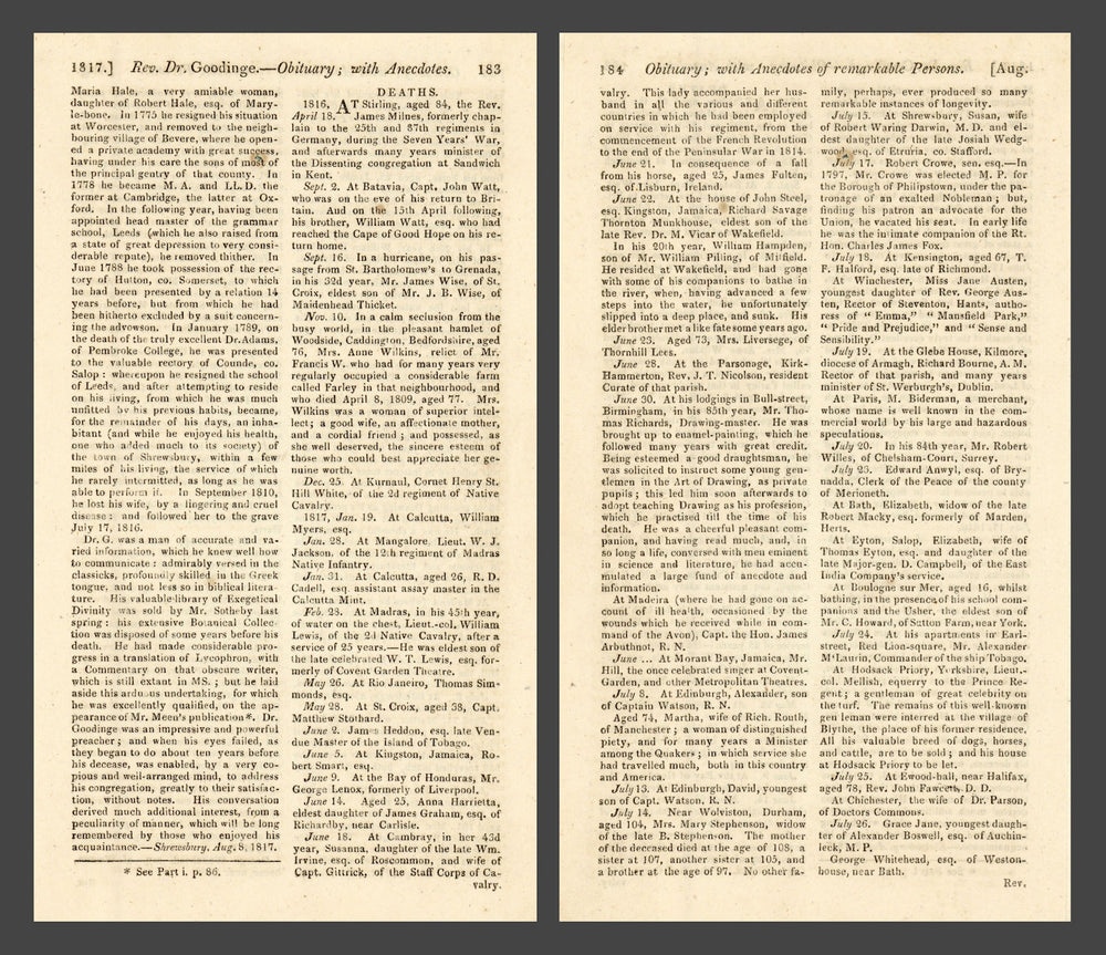 Jane Austen obituary in Gents Mag. At Winchester… authoress. July 18th 1817