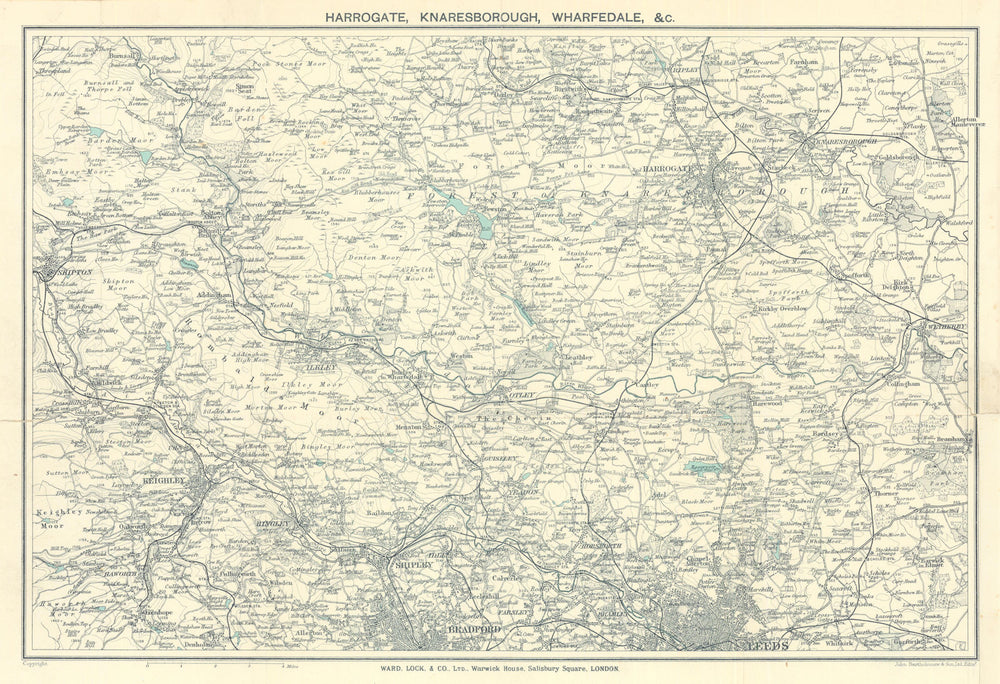 YORKSHIRE Harrogate Knaresborough Wharfedale Leeds Bradford. WARD LOCK 1927 map