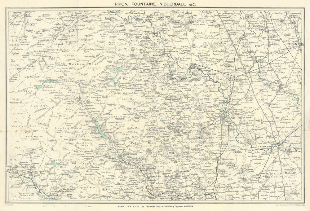 RIPON & NIDDERDALE vintage tourist map. Yorkshire Dales. WARD LOCK 1927