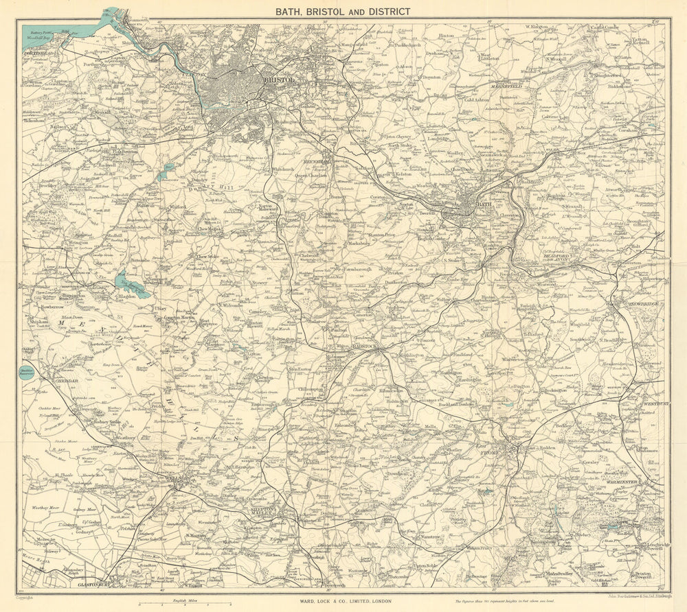 BATH & BRISTOL environs. Mendips/Cotswolds. Frome Wells Shepton Mallet 1950 map