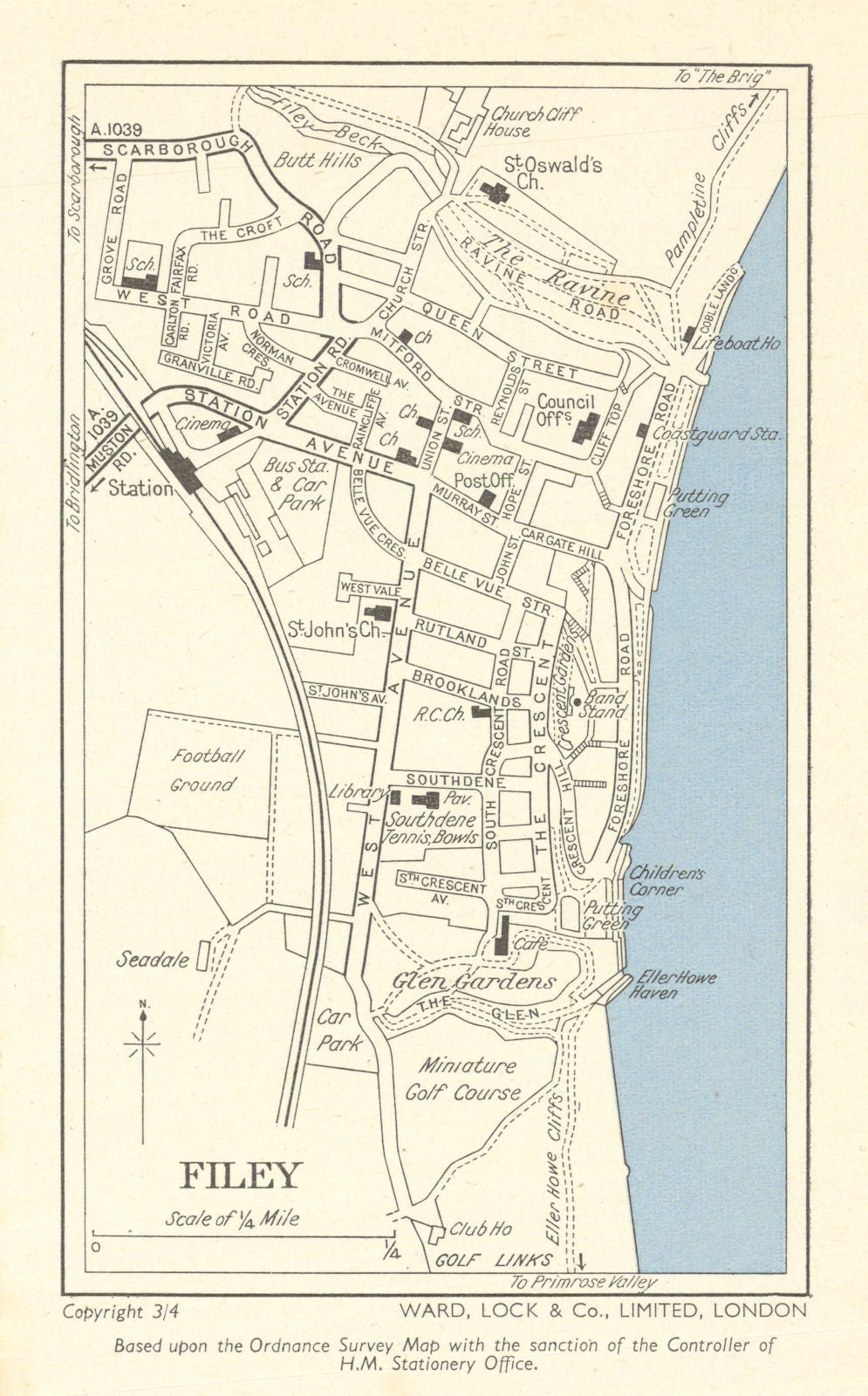 FILEY vintage town/city plan. Yorkshire. WARD LOCK 1950 old vintage map chart