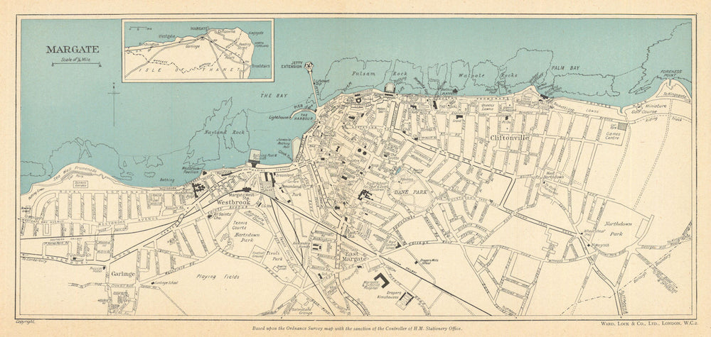 MARGATE vintage town/city plan. Westgate-on-Sea Birchington. WARD LOCK 1954 map
