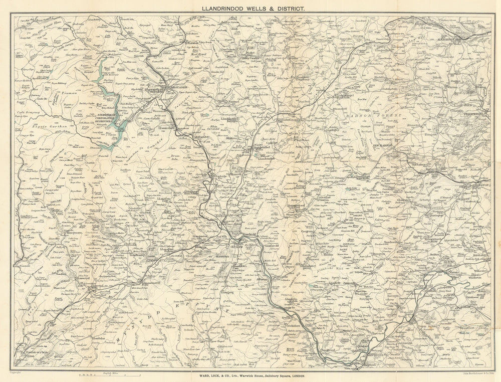 BUILTH & LLANDRINDOD WELLS. Rhayader Presteigne Knighton Radnor Forest 1910 map