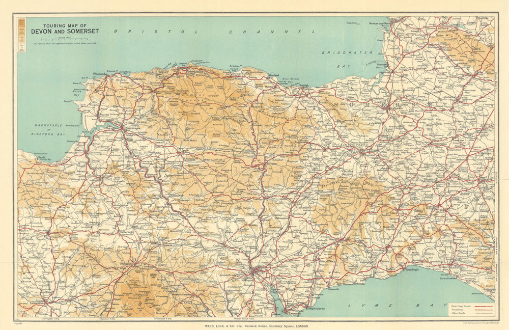 TOURING MAP OF DEVON & SOMERSET. South West England. WARD LOCK 1938 old
