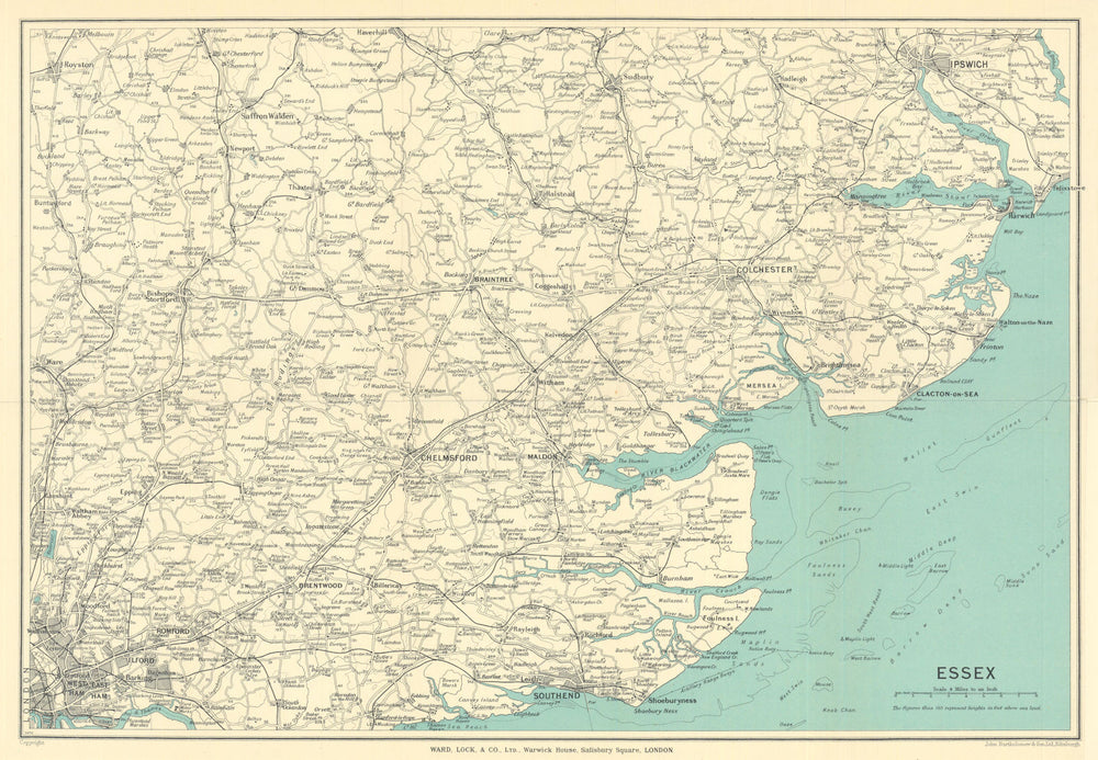 ESSEX vintage tourist map. Northern Thames Estuary WARD LOCK 1938 old
