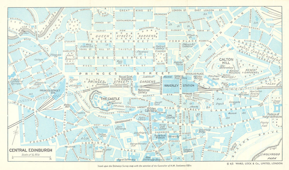 CENTRAL EDINBURGH vintage town/city plan. Scotland. WARD LOCK 1963 old map